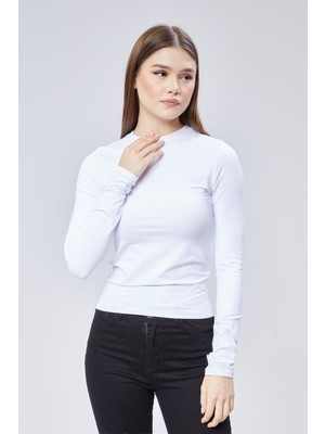 Basic Bisiklet Yaka Uzun Kollu Slim Fit Kadın Body T-Shirt