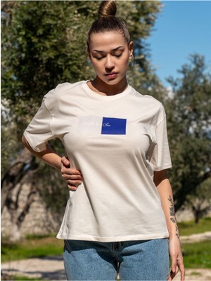 Maison La Femme Kadın Oversize Fit Bisiklet Yaka Baskılı Kısa Kollu T-Shirt