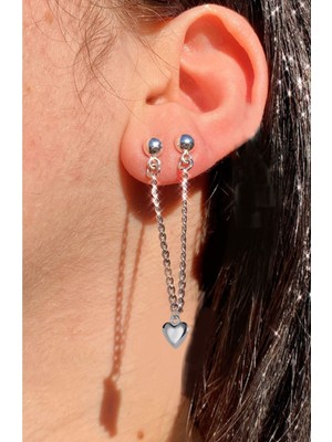 Takıconcept Kalp Detaylı Top Küpe Kıkırdak Küpe