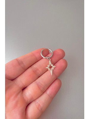 Takıconcept Unisex Gümüş Kuzey Yıldızı Sallantılı Çelik Halka Küpe