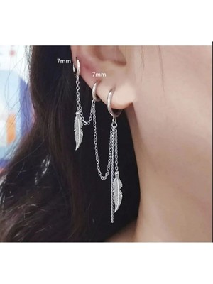 Takıconcept 3'lü Kıkırdak Küpe, Zincirli Tüy Küpe