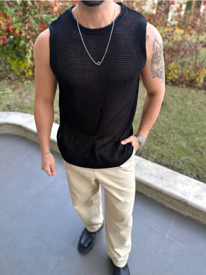 Elku Moda T-Shirt Pamuklu Fileli Tişört Oversize Tshirt Sıfır Kol Tişört Atlet