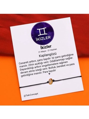 Takıconcept Ikizler Burcu Kaplangözü Doğal Taşlı Ip Burç Bilekliği