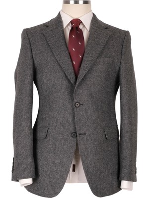 Blu Klasik Ceket Erkek Regular Kalıp Koyu Gri %100 Yün Dokuma Cepli Mono Yaka