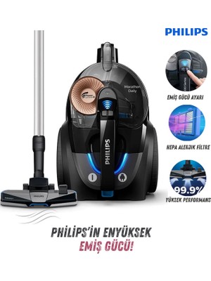 Philips Premium Torbasız Elektrikli Süpürge - 750W - Hepa Filtre, Üstün Çekim Gücü Performansı, Onerous Lambader Hediye