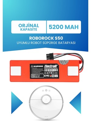 Electroll Roborock S50 Uyumlu Batarya (ORJİNAL KAPASİTE) 5200mah Pil Kutulu Robot Süpürge Bataryası Değişimi