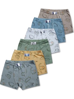 Giza Kids %100 Pamuklu Dinozor Desenli Erkek Çocuk Boxer Külot Iç Çamaşır 6lı Set