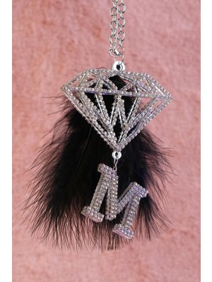 Gümüş Pırlanta & Gümüş Harf & Tüy Renk Seçenekli Dikiz Süsü