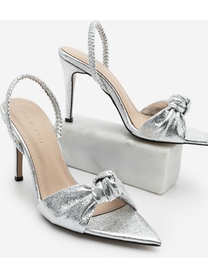 Marjin Kadın Sivri Burun Düğümlü Arkadan Lastikli Topuklu Sandalet Zorin