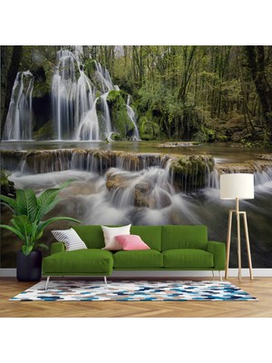 Şelale Nehir Orman Sonbahar Duvar Kağıdı Baskı