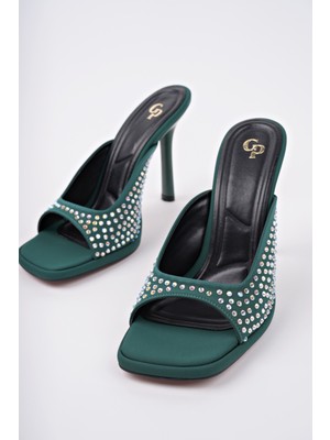 Muggo Puja Küt Burun Ince Topuklu Taşlı Kadın Topuklu Terlik