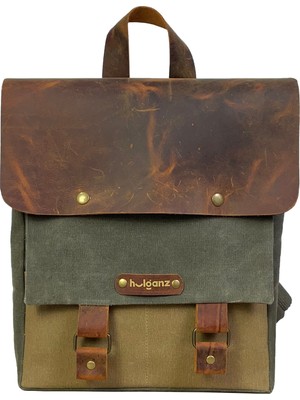 Hulganz Gurta Sırt Çantası Mumlu Kanvas & Hakiki Deri El Çantası (14 Inç Tablet Notebook Laptop ) 25X31 cm