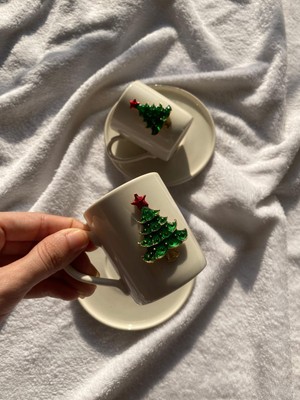 Miras Home Çam Ağacı Aksesuarlı 2 Kişilik Porselen Kahve Seti