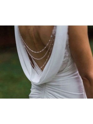 Takıconcept 3 Sıra Top Zincirli Gümüş Renk Sırt Kolyesi Elbise - Vücut Aksesuarı