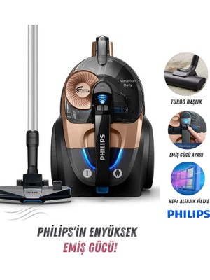 Philips Hepa Filtreli Torbasız Elektrikli Süpürge - Süper Turbo Fırça Ile Etkili Temizlik Performansı - Onerous  Lambader Hediye