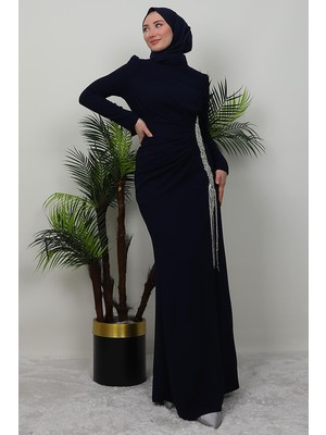 Giza Store Püskül Taşlı Elbise Lacivert