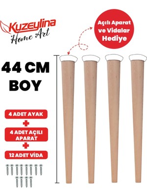 Kuzeylina 4'lü 44 cm Doğal Ahşap Ayak Konik Masa-Sandalye-Tabure- Sehpa Ayağı