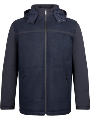 HTML Lacivert Regular Fit Hakim Yaka Yünlü Kapüşonlu Şişme Mont