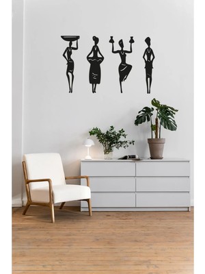 Afrikalı Kadınlar 4'lü Duvar Dekoru - Himba Kabilesi Temalı Lazer Kesim, 30X40 cm