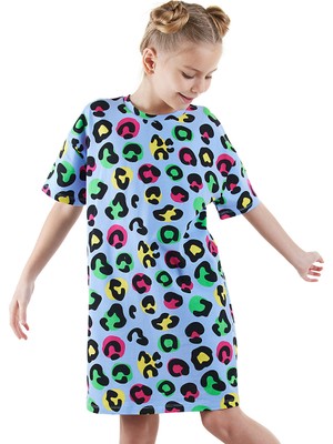 Denokids Leopar Kız Çocuk Oversize Elbise
