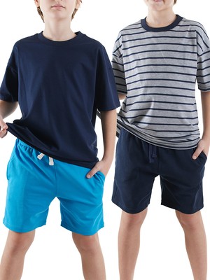 Denokids Erkek Çocuk Basic 2'li Şort Takım 2 Adet Lacivert Mavi Şort ile Konforlu Yaz Stili