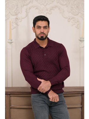Woolen World Polo Yaka Slimfit Desenli Yünlü Erkek Triko Kazak