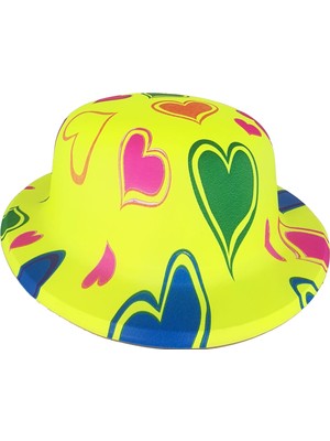 Plastik Neon Desenli Uv Işık Parti Şapkası Sarı 1 Adet