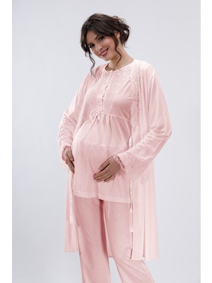 Lorian's Pudra Hamile ve Lohusa Pijama Takımı 3'lü Set