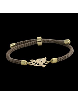 14 Ayar Plakalı Altın Zarif Kuş Figürlü, Kahverengi Örgülü Detayıyla Semboller Bilekliği, Değişik Semboller ve Şık Tasarımıyla Gençlere Özel Muazzam Bir Hediye!