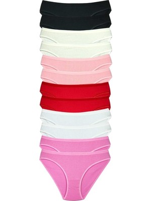 Mbb E-Ticaret 12 Adet Fitilli Pamuklu Kadın Kaşkorse Bikini Külot