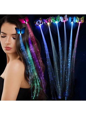 Vipfoni LED Fiber Optik Işıklı Kelebek Saç Klipsi 1 Adet