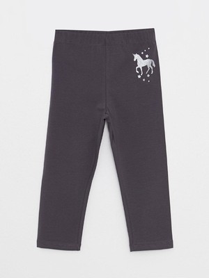 Beli Lastikli Baskılı Pamuklu Kız Çocuk 3/4 Boy Tayt