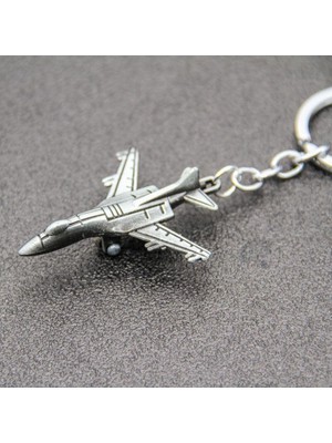 Herşey Nota F16 Deniz Savaş Uçağı 3D Kaliteli Gümüş Tekerlekli Anahtarlık Veya Çanta Süsü Pilot Hediye