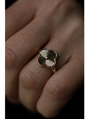 Yenigün Kuyumculuk 14 Ayar Altın Işıltılı Yonca Yüzük