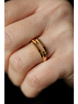 Yenigün Kuyumculuk 14 Ayar Altın Ajda Desenli İkili Kaburga Yüzük