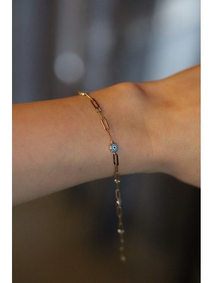 Yenigün Kuyumculuk 14 Ayar Altın Üçlü Nazarlık Detaylı Ataç Bileklik