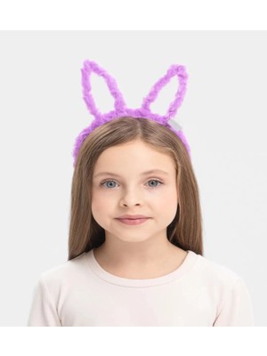 Çerçici LED Işıklı Peluş Pofuduk Tavşan Kulak Tavşan Taç Lila 17 x 23  cm