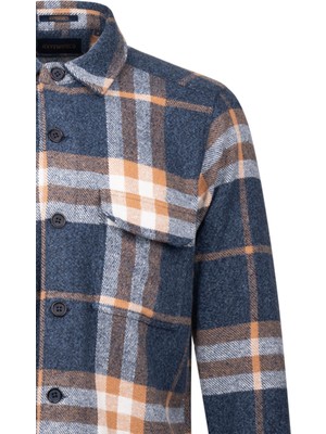 Hatemoğlu Lacivert Regular Fit Shacket Uzun Kol Pamuklu Kareli Gömlek
