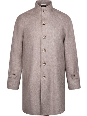 Hatem Saykı Kahverengi Regular Fit Hakim Yaka Yünlü Kaşe Palto