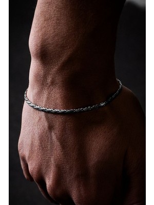 Ricco Jewellery 925 Ayar Gümüş Old Money Italyan Yassı Oksitli Halat Bileklik