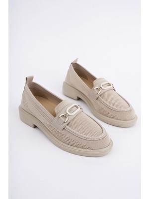 Muggo Sakura Metal Tokalı Triko Kadın Loafer Günlük Makosen Ayakkabı