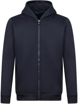 HTML Lacivert Regular Fit Pamuklu Tam Fermuarlı Kapüşonlu Sweatshirt