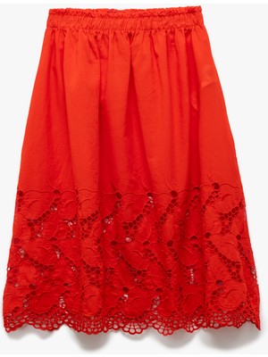 Koton Pamuklu Beli Lastikli Brodeli A Kesim Midi Etek