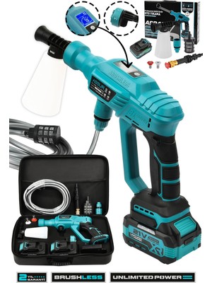 Assur 21V 2 BATARYA Kömürsüz Motor Dijital Ekranlı Yüksek Basınçlı Akülü Şarjlı Oto Araba Yıkama Makinesi