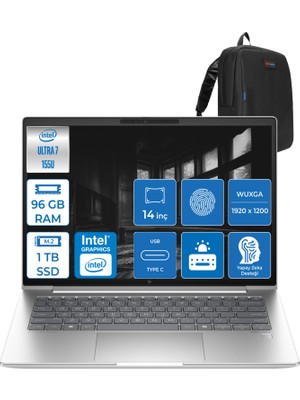 Hp Elitebook 640 G11 Ultra7 155U 96GB Ddr5 1tb SSD 14"' Fhd 400NIT Wuxga Windows 11 Home Taşınabilir Bilgisayar HA23E2EAH25 + Zettaçanta