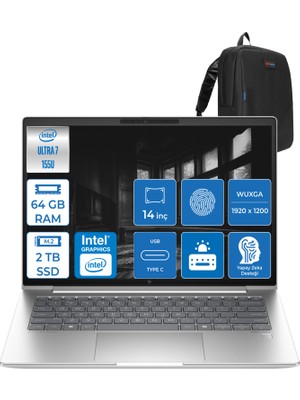 Hp Elitebook 640 G11 Ultra7 155U 64GB Ddr5 2tb SSD 14"' Fhd 400NIT Wuxga Windows 11 Home Taşınabilir Bilgisayar HA23E2EAH018 + Zettaçanta