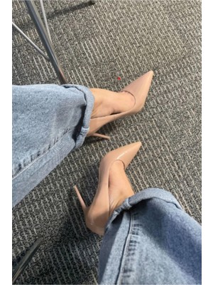 Trendy Anka Kadın Nude Ten Rugan 8cm Ince Şeffaf Kapak Topuklu Stiletto Ayakkabı
