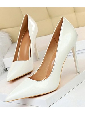 Trendy Anka Kadın Beyaz Nude Cilt 8cm Ince Şeffaf Kapak Topuklu Stiletto Abiye Ayakkabı