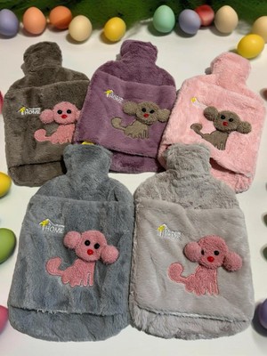 Layrol Peluş Kılıflı Köpek Emojili Sıcak Su Torbası 2  lt Cepli El Geçmeli Sıcak Su Torbası