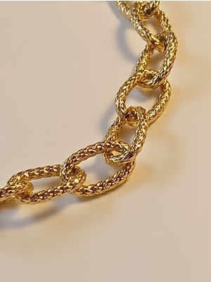 Stainless Steel Işlemeli Zincir Detaylı Çelik Bileklik 14 K